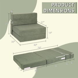 IBXFO Folding Sofa Bed, Convertible Sleeper with High Density Foam, Foldable Chair Bed Mattress, Futon Floor Couch for Living Room, Guest Room, Twin, Green