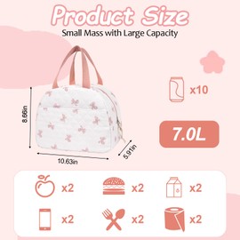 Lunch Bag, Cotton Lunch Bags for Women, Small Bow Leakproof Women's Lunch Bag for Work Picnic School BBQ or Travel (White)
