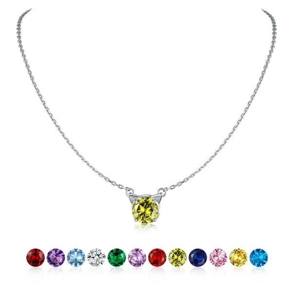 925 Sterling Silver Collar Chain Choker Crystal Cute Cat Pendant
