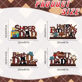 4pcs Fathers Day Decorations Table Centerpiece Wooden Happy Fathers Day Decorations Super Dad Best Dad Ever Table Topper Tiered Tray Decor for Home Office Fathers Day Party Decor Supplies
