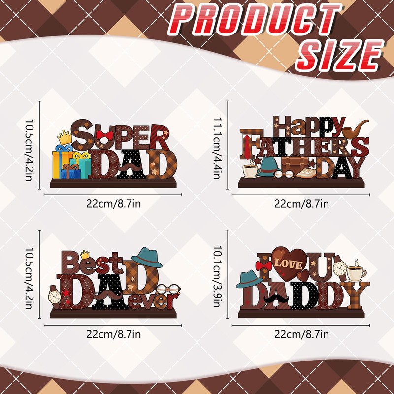 4pcs Fathers Day Decorations Table Centerpiece Wooden Happy Fathers Day