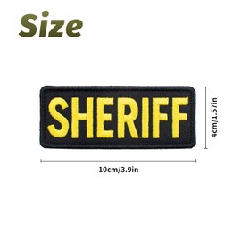 Pack of 2 Sheriff Embroidered Tactical Small Police Patch Law Enforcement Badge for Officer Guard Uniforms Vest Chest or Shoulder Black and Yellow 10 x 4 cm