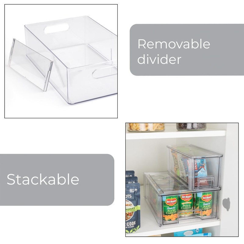 Smart Design Pull-Out Stackable Storage Bin with Removable Dividers -