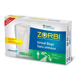 Zorbi Biodegradable Urinal Bags with Super Absorbent Pads, White, 20 Count