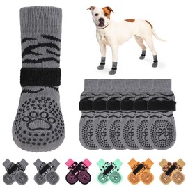 KOOLTAIL Non-Slip Dog Socks-Double Sides Grip for Hardwood Floor,3 Pairs Tiger Print Dog Boots,Traction Control Injury Prevent Licking Paw Protector Dog Shoes for Small Medium Large Old Senior Dogs SM