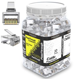 Platinum Connect Cat6 passthrough rj45 connectors, 100 PCS Jar, Gold Plated 3 Micron 3u for HIGH Speed Data Transmission (CAT6/100 PCS)