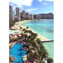 Painting Style Wallpaper Poster (Removable Sticker) Hawaii Waikiki Beach Oahu Island Sea Characro HWI-002A1 (A1 Edition 23.0 x 32.0 inches (585 x 830 mm) Architectural Wallpaper + Weather Resistant