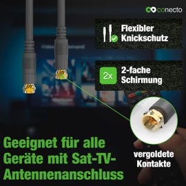 conecto Antenna Cable Satellite Cable Coaxial Cable Satellite Cable TV 1.50 m Double Shielded F-Connector for HDTV, Receiver, Satellite, Internet, DAB, Radio, Black