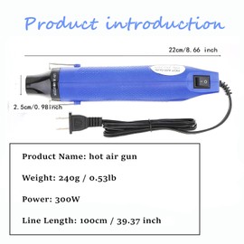 Mini Heat Gun for Epoxy Resin 300W Portable Handheld Heat Gun for Crafts Embossing, Shrink Wrapping, Drying Paint, Clay, Rubber Stamp Heat Tools, Dryer Craft Heat Tool for Cup Turner (Blue)