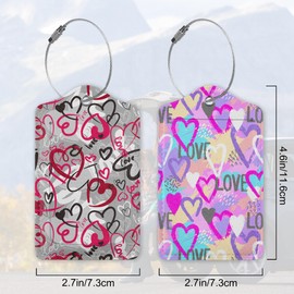 Abstract Bright Colorful Hearts Luggage Tags for Suitcases, 2 Pack Cute PU Leather Suitcase Tag Identifiers with Address Card for Baggage Tag