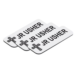 Jr Usher 1 x 3" Name Tag/Badge, White, Cross Design (10 Pack)