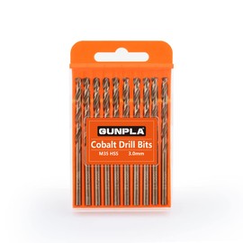 Gunpla Cobalt Drill Bits 3mm 10-Pieces, M35 HSS Metric Straight Shank Jobber Drill Bit Set with Plastic Case for Hardened Stainless Steel, Metal, Aluminium, Tile, Wood, Plastic and Cast Iron…