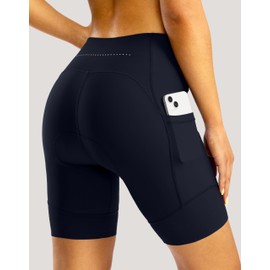 Padded Bike Shorts for Women High Waisted 4D Padding Cycling Bicycle Road Biking Cycle Biker Riding Spinning Shorts with Pockets(Navy,XL)