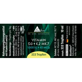 Vitamin D3 + K2 MK7 (10 ml) nach Dr. med. Michalzik - ohne Zusatzstoffe - von BIOTIKON®