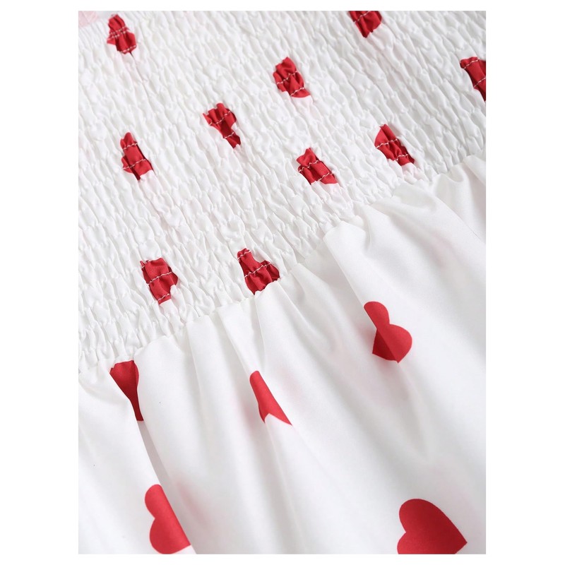 WDIRARA Women's Sweet Heart Print Bowknot Sleeveless Backless A Line