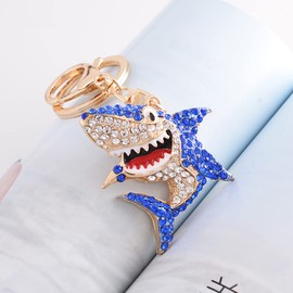 Medifier Sparkling Cute Keychain Glitter Rhinestone Charms Shark Keychain for Girlfriend Women Teenage Girls Crystal Pendant Key Chain for Purse Bag Car Key, blue
