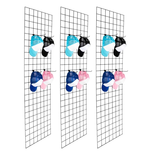 Bonnlo 6' x 2' Wire Grid Panel for Retail Display Gridwall, Wire Grid Wall Display Rack, 3-Pack Black