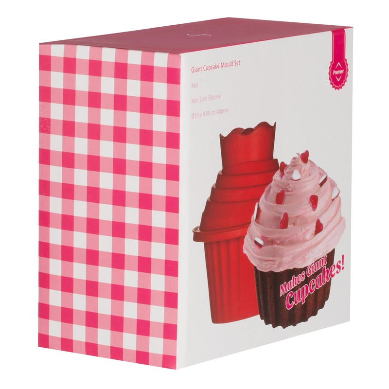 Premier Housewares Giant Cupcake Mould, 3-Pieces - Red, H18 x