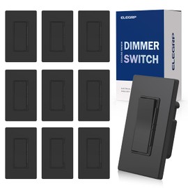 ELEGRP Digital Dimmer Light Switch for 300W Dimmable LED/CFL Lights and 600W Incandescent/Halogen, Single Pole/3-Way LED Slide Dimmer Light Switch, Wall Plate Included, UL Listed, 10 Pack, Matte Black
