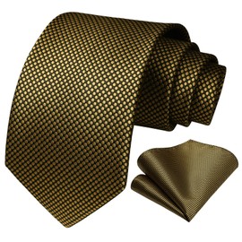 HISDERN Men's Tie Set Gold Ties and Pocket Square Polka Dot Formal Classic Elegant Necktie & Handkerchief for Business Wedding Party