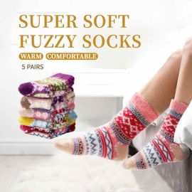 Fluffy Socks for Women 5 Pairs Warm Winter Thick Plush Fleece Sleep Soft Slippers Home Socks Gifts for Women, DM-I, 3-8