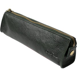 Dom Teporna Pen Case, Pencil Case, Genuine Leather, Slim, Stylish, Italian Leather, Smooth Zipper, Small, Fountain Pen, Stationery, green, Casual