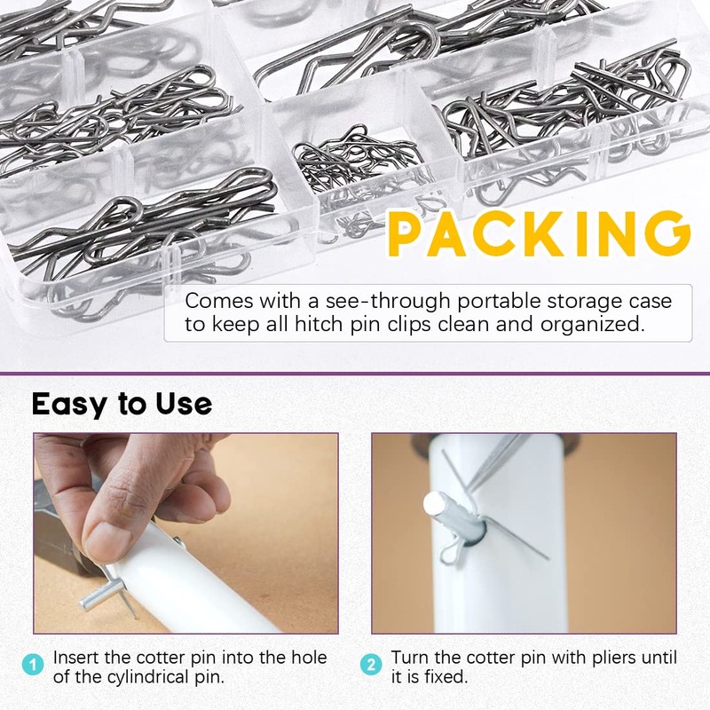 Swpeet 110Pcs 304 Stainless Steel Cotter Pin Hair Pin Hitch