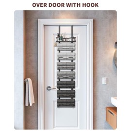 Aetyord Hanging Towel Racks for Bathroom No Drill - Over The Door 8-Tier Bath Towel Storage Organizer for Small Bathrooms - Back Door Large Tiered Towel Holder Hanger for Rolled Towels RV Camper BLACK