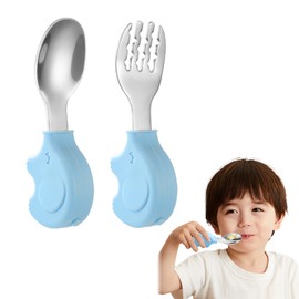 Coollooda Baby Spoon Fork Set (Set of 2), Baby Food Spoons, Infant Spoon Forks, Baby Food, Training, Eat Yourself, Easy to Hold, For Children, Meals, Birthday, Gift, Baby Shower, Present for 6 Months