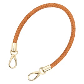 QUARKZMAN Bag Handles, Bag Handles for Crochet Bags, 50 cm Short Bag Strap, PU Replacement Handles, Leather Strap for Bags, Handbags (Yellow Brown Strap + Gold Closure)