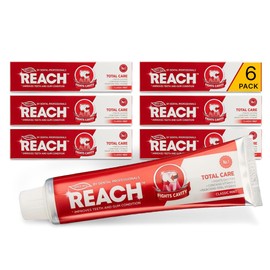 [6 Pack] Reach Total Care Toothpaste 150g, Classic Mint, Contains Fluoride, Vitamin E, Oral Hygiene, 12 Hours Freshens Breath, Fights Cavities, Improve Teeth & Gum, Remove Enamel Plaque, Dental Care