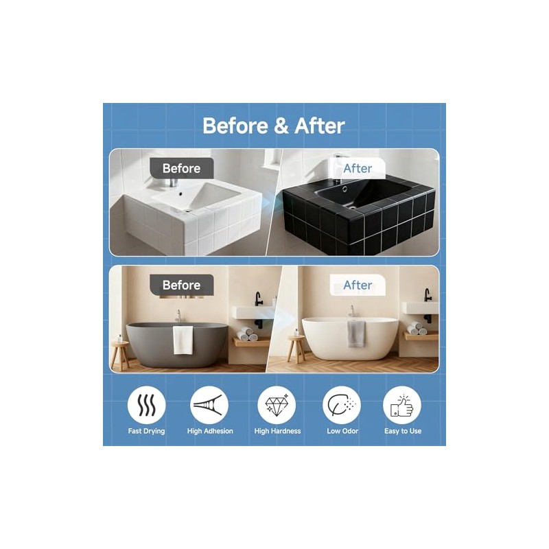 Tub and Tile Refinishing Kit, 17oz White Tile Paint with