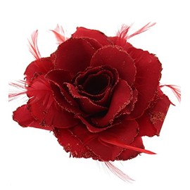 Zac's Alter Ego Glitter Hair Rose with Feathers on Clip, Elastic & Brooch Pin