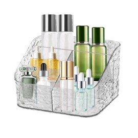 IIDEA 4-Compartment Clear Acrylic Organizer,Countertop Makeup Storage Bin,Transparent Ripple Plastic Cosmetic Caddy,Coffee Condiment Holder Cabinet for Vanity Bathroom Office Shower