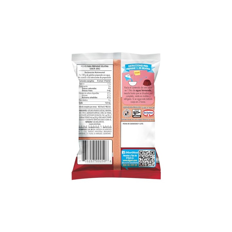 DGari Polvo para preparar gelatina con agua sabor jerez 120