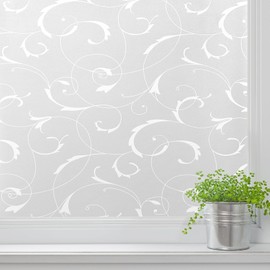 LEMON CLOUD Window Privacy Film, No-Adhesive Static Decorative Window Film, Frosted Stained Glass Window Cling Vine Design (23.6 x 157.4 Inch, White Leaf)