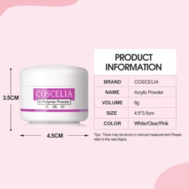 COSCELIA Clear & Pink & White Acrylic Powder Set with 30 ml Acrylic Liquid 8G Acrylic Powder Nails Set Acrylic Powder Starter Set Acrylic Nail Kit with Stencils