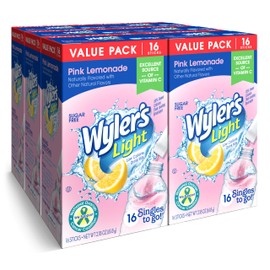 Wyler's Light Singles To Go Powder Packets, Water Drink Mix, Pink Lemonade, 16 Count, 6 Boxes (96 Single Servings)
