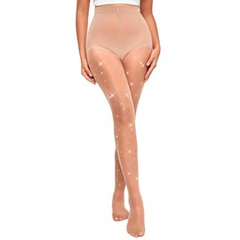 CharnmRose Women's Sparkly Pantyhose for Women Coffee Tights Stockings Control Top Pantyhose Rhinestone Sheer Tights for Women Panty Hose Under Dress