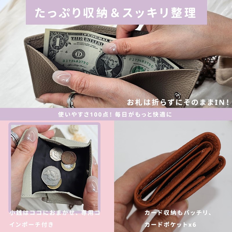 Rozohor Women's Compact Wallet, Trifold Mini Wallet, Genuine Leather, Girls,