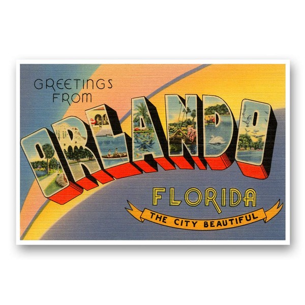 GREETINGS FROM ORLANDO, FL vintage reprint postcard set of 20 identical postcards. Large letter Orlando, Florida city name post card pack (ca. 1930's-1940's). Made in USA.