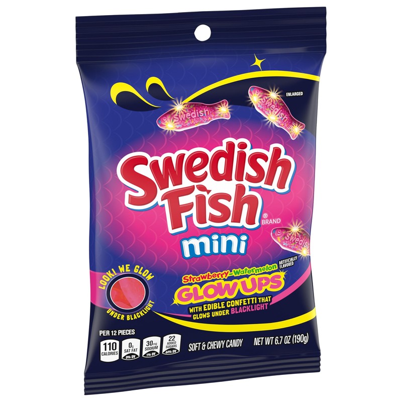 SWEDISH FISH Mini Glow Ups Strawberry-Watermelon Soft & Chewy Candy,