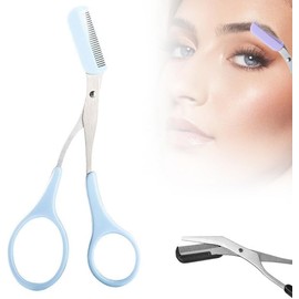 2026 Tijeras para Cejas con Peine,recortadora de cejas profesional de precisión,Tijeras recortadoras de cejas 2 en 1 con peine,agarre antideslizante para dedos,Kit de Aseo Precisión (Azul)