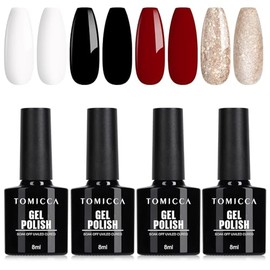TOMICCA Gel UV Nagellack Rot Wei√ü Schwarz Set, 4 Farben Gold Silber Glitter UV/LED Gel Nail Polis Nicht Giftig und Langlebig, Weihnachts Set f√ºr Nagelstudio Design und DIY zu Hause, 8ml