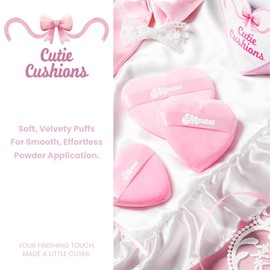 Maea Beauty® Cutie Cushions Velvet Powder Puff Set (3 Pack) | Heart Shaped Powder Puffs with Ribbon Handle | Loose & Pressed Powder, Blurring Pores, Baking Technique | Soft Makeup Sponges (Pink)