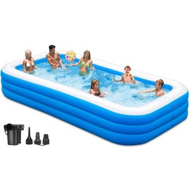 Inflatable Swimming Pool, 130" x 72" x 22" Oversized Thickened Blow Up Pool with Pump, Swimming Pools for Adults, Family, Backyard, Lawn, Garden, Summer Water Party