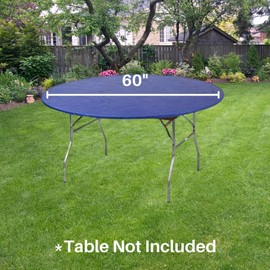 Kwik-Covers 60" Royal Blue Round Fitted Plastic Table Covers, Bundle of 10, with One Hundred Forty (140) Ohm Commerce Paper Napkins - Indoor or Outdoor Fitted Table Covers (Table NOT Included)