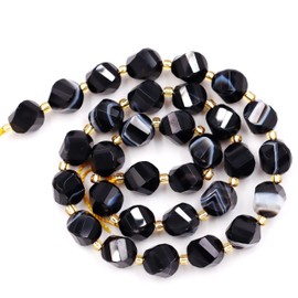 Fukugems Wholesale Natural Stone Beads for DIY Jewellery Making Sold Per Bag 5 Strands and a Roller Cord Inside Faceted S-Shape Stripe Onyx 10 mm