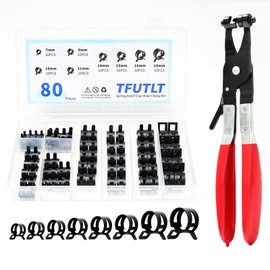 TFUTLT 81 Pcs 7-18mm Spring Hose Clamps with Swivel Flat Hose Clamp Plier Assortment Kit Silicone Vacuum Hose Steel Clamp,Low Pressure Air Clip Clamp for Hose Fuel