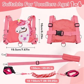 YTACREA 3 in 1 Toddler Baby Reins, Baby Walking Harness with Anti Lost Wrist Reins, Child Harness and Leash with Key Lock, Child Protective Leashes While Walking for Outdoor Activity, Unicorn